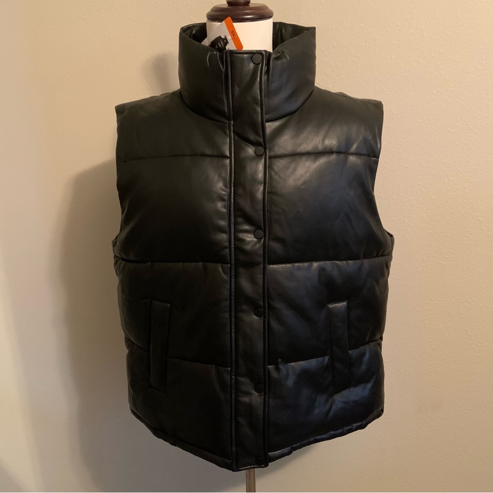 Marc New York Black Ladies Faux Leather Puffer Vest - size XXL